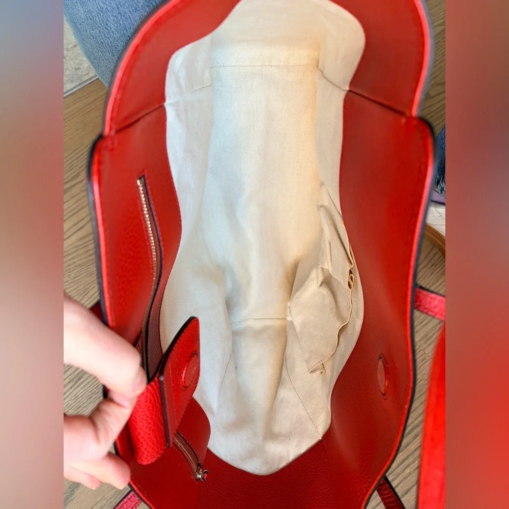 Gucci Red Leather Swing Tote Bag Work Satchel Everyday Bag - Picture 6 of 9